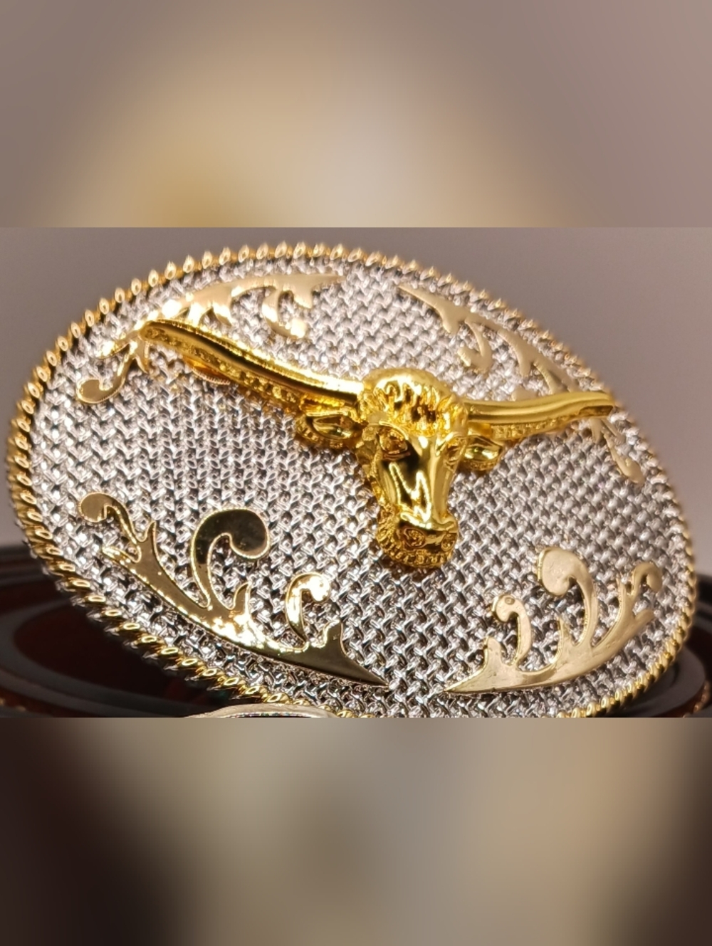 Gold And Silver Longhorn Western Buckle 35"-43" Faux Leather Belt Unisex